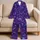 Blue Violet Butterfly Botanical Look for Lounging and Travel, Women's Relaxed Fit Satin Pajamas Set - 5