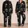 Monochrome Skull Motifs for Halloween Lounging, Gothic Night Style, Women's Plus Size Satin Pajamas Set - 2