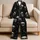 Monochrome Skull Motifs for Halloween Lounging, Gothic Night Style, Women's Plus Size Satin Pajamas Set - 5