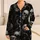 Monochrome Skull Motifs for Halloween Lounging, Gothic Night Style, Women's Plus Size Satin Pajamas Set - 1