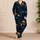 Gothic Skull Motifs Midnight Blue Golden Ochre Dark Aesthetic Lounge Style For Women Satin Pajamas Set - 4
