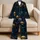 Gothic Skull Motifs Midnight Blue Golden Ochre Dark Aesthetic Lounge Style For Women Satin Pajamas Set - 5