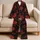 Red Rose Botanical Floral Motifs for Elegant Lounge Style, Women's Everyday Comfort Satin Pajamas Set - 5