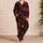 Red Rose Botanical Floral Motifs for Elegant Lounge Style, Women's Everyday Comfort Satin Pajamas Set - 4
