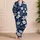 Midnight Navy Ivory Botanical Florals for Cozy Lounging and Relaxed Home Style Wear Satin Pajamas Set - 4