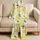 Fresh Lemon Slices and Green Leaves for Bright Summer Vacation Travel Style for Women Satin Pajamas Set - 5