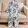 Navy Palm Leaf Tropical Foliage Resort Loungewear for Relaxed Beach Getaways and Vacations Satin Pajamas Set - 5