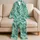 Mint Green Tropical Palm Fronds for Beach Vacations and Resort Lounging, Women, Plus Size Satin Pajamas Set - 5