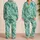 Mint Green Tropical Palm Fronds for Beach Vacations and Resort Lounging, Women, Plus Size Satin Pajamas Set - 2