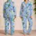 Abstract Botanical Ink Blue Vacation Comfort For Relaxed Summer Getaways, Women Travelers Satin Pajamas Set - 2