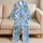 Abstract Botanical Ink Blue Vacation Comfort For Relaxed Summer Getaways, Women Travelers Satin Pajamas Set - 5
