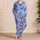 Teal Blue Palm Fronds on Lavender Tropical Beach Vacation Lounge Style for Women Satin Pajamas Set - 4