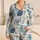 Blue Botanical Leaves Ivory Tropical Foliage Lounge Wear for Vacation Relaxation Satin Pajamas Set - 1