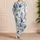 Blue Botanical Leaves Ivory Tropical Foliage Lounge Wear for Vacation Relaxation Satin Pajamas Set - 4