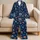 Blue-Gray Cats And Floral Botanicals For Cozy Lounging, Cute Forest-Inspired Gift Satin Pajamas Set - 5
