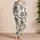 Monstera Ink Wash Botanical Leaves for Relaxed Summer Lounging Style, Plus Size Women Satin Pajamas Set - 4
