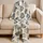 Monstera Ink Wash Botanical Leaves for Relaxed Summer Lounging Style, Plus Size Women Satin Pajamas Set - 5