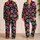 Retro Colorful Daisy Florals On Black For Cheerful Summer Lounging At Home Satin Pajamas Set - 2