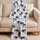 Cobalt Navy Tropical Palm Silhouettes For Relaxed Coastal Resort Lounging Women Satin Pajamas Set - 5
