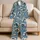 Blue Abstract Botanical Flowers for Coastal Summer Evenings and Relaxed Weekend Style Satin Pajamas Set - 5