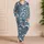 Blue Abstract Botanical Flowers for Coastal Summer Evenings and Relaxed Weekend Style Satin Pajamas Set - 4