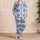 Cobalt Blue Mediterranean Geometric Tile Motifs for Relaxed Resort Lounging Women Satin Pajamas Set - 4