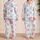 Blue And Raspberry Paw Polka Dot Motif For Cozy At Home Lounging And Relaxing Women Satin Pajamas Set - 2