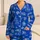 Cobalt Blue Coastal Sailboats Palm Trees And Beach Icons For Summer Vacation Women Satin Pajamas Set - 1