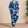 Navy Blue Tropical Hibiscus Floral For Women Beach Vacation Nights And Resort Lounging Satin Pajamas Set - 4