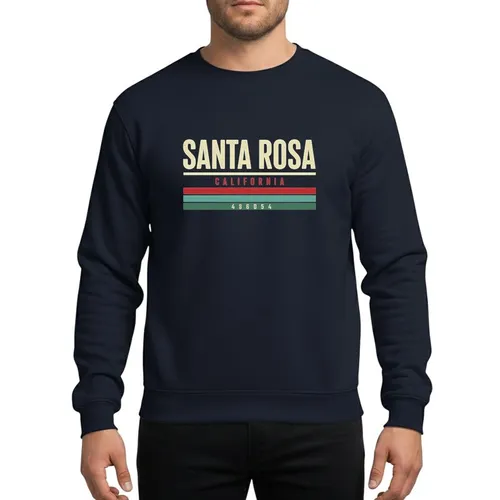 California Enthusiasts' Retro Distressed Santa Rosa California Typographic Muted Cream Red Teal Green Stripes Sweatshirt