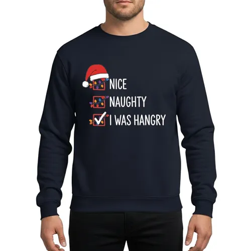 Humorous Holiday Enthusiasts' Hand-Drawn Santa Hat Nice Naughty Hangry Christmas Light Checkbox Design Sweatshirt