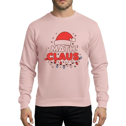 Math & Holiday Enthusiasts' Bold Red Santa Hat MATH CLAUS Teal Lights Festive Snowflake Graphic Sweatshirt