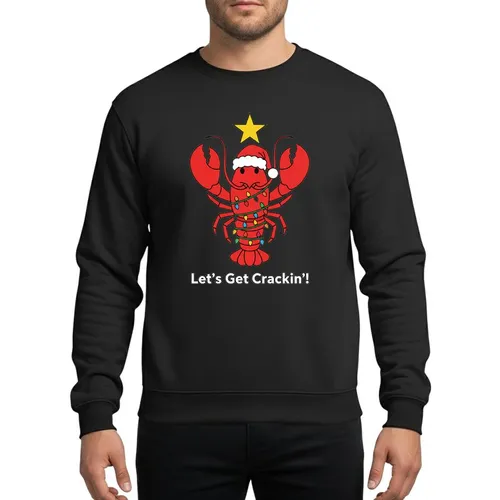 Christmas Partygoers' Vibrant Red Lobster Santa Hat Multi-Color Lights 'Let's Get Crackin'! Sweatshirt