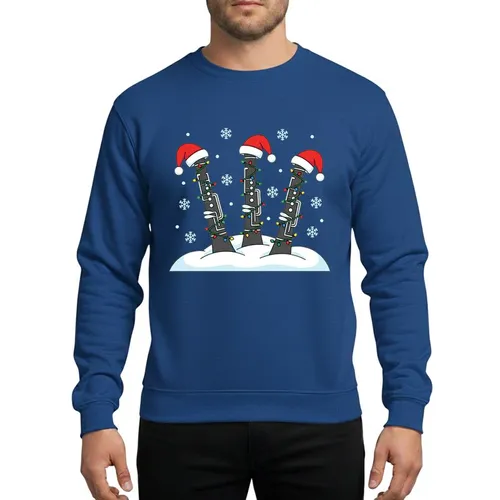 Clarinet Players' Stylized Dark Gray Clarinet Red Santa Hat Multicolor Christmas Lights Snowdrift Sweatshirt