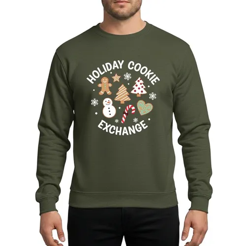 Cookie Swap Lovers' Whimsical Hand-Drawn Holiday Cookie Exchange with Gingerbread Snowman Star Cookies White Red Teal Sweatshirt