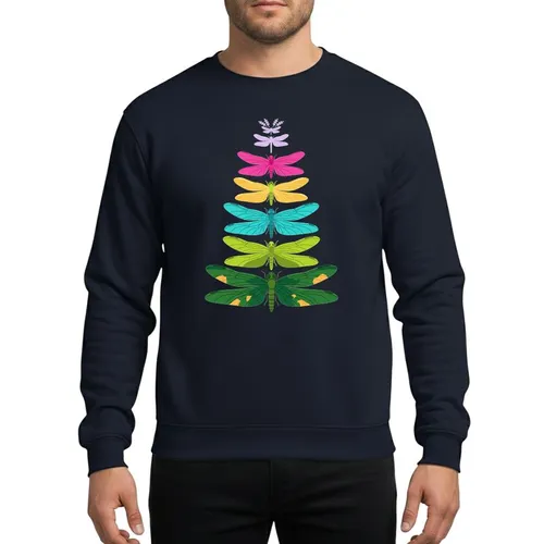 Holiday Insect Lovers' Fantastical Dragonfly Christmas Tree, Symmetrical Stacked Art, Vibrant Rainbow Colors Sweatshirt