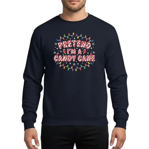 Festive Family Whimsical Red White Candy Cane Text with Colorful Christmas Lights and Snowy Details Sweatshirt
