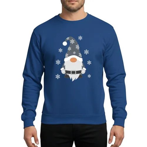 Winter Holiday Fans' Whimsical Grey Snow Gnomie Flat Graphic Rustic Orange Nose White Snowflakes Sweatshirt