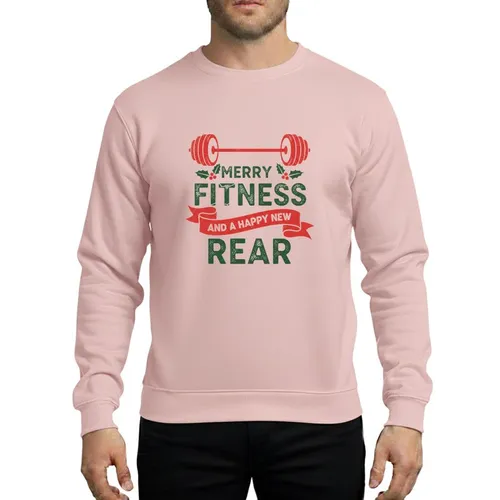 Fitness Enthusiasts' Distressed Red Barbell Holly Berry Typography Holiday Grunge Design Sweatshirt