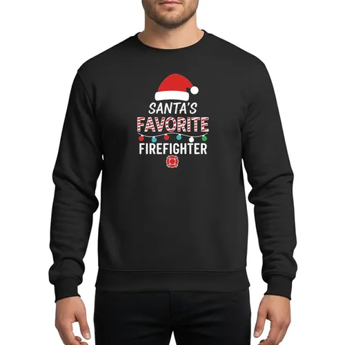 Firefighter Loved Ones' Playful Santa Hat Candy Cane Stripe 'FAVORITE' Christmas Lights Maltese Cross Art Sweatshirt