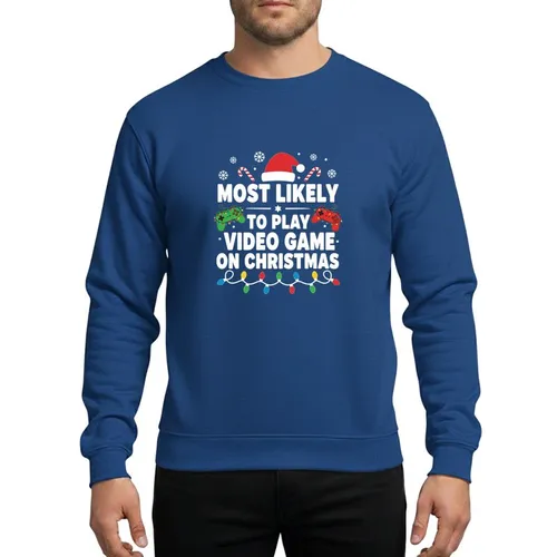 Holiday Gamers' Festive White Text Gaming Controllers Holiday Lights Santa Hat & Candy Canes Sweatshirt