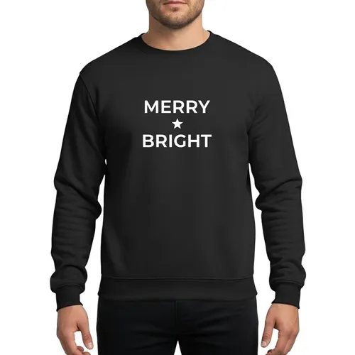 Christmas Style Fans' White 'MERRY BRIGHT' Text Star Icon Minimalist Design Sweatshirt