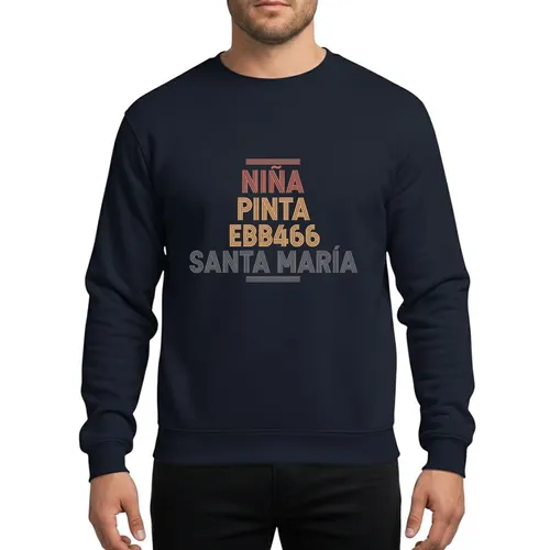 History Buffs' Retro Niña Pinta Santa María Striped Typography Design Muted Red-Orange, Gold, Gray Sweatshirt