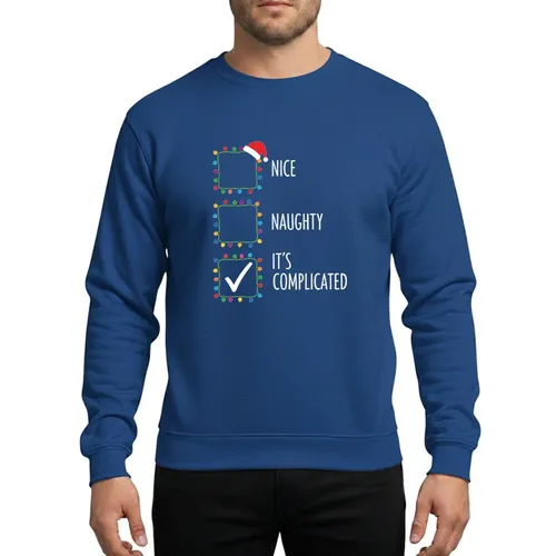 Festive Fun Lovers' Whimsical Multi-Colored Lights Santa's Nice Naughty Complicated List Art Sweatshirt