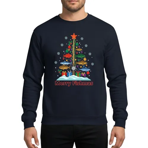 Fisherman's Vibrant Flat-Color Fishmas Tree: Rod, Reel, Mixed Fish, Starfish, Gifts Sweatshirt