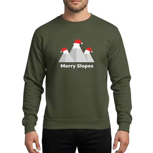 Climbers & Hikers' Geometric Grey Mountains Red Santa Hats White Merry Slopes Sweatshirt
