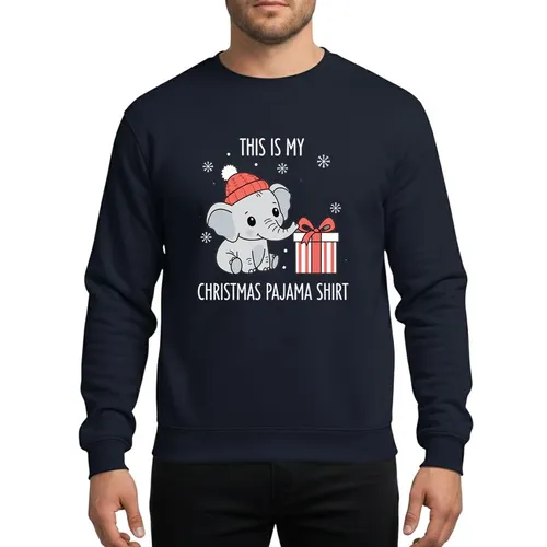 Holiday Animal Lovers' Whimsical Light Grey Baby Elephant Coral Red Knit Beanie White Snowflakes Red Gift Box Illustration Sweatshirt
