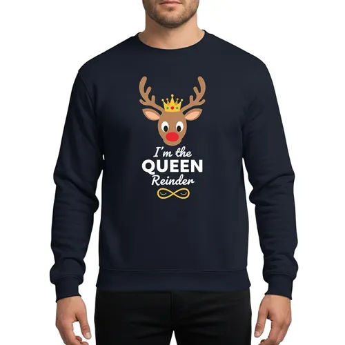 Women's Festive Christmas Whimsical Red-Nosed Reindeer with Golden Crown, Bold 'I'm the QUEEN Reindeer' Text Sweatshirt