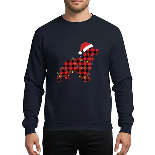 Cocker Spaniel Owners' Festive Red Black Buffalo Plaid Santa Hat Christmas Lights Sweatshirt