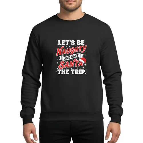 Festive Statement Makers' Bold Retro Christmas Naughty Santa Hat Red White Black Typography Sweatshirt